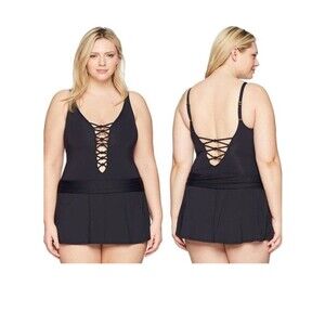 Bleu Swimdress Size 22W Rod Beattie Black Skirted